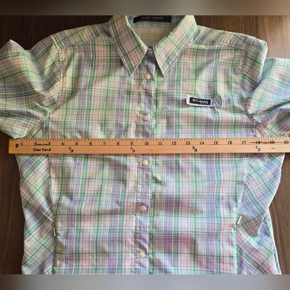 Columbia PFG Women's Structured Plaid Button Down Shirt - Blue and Green Size L - Picture 6 of 7